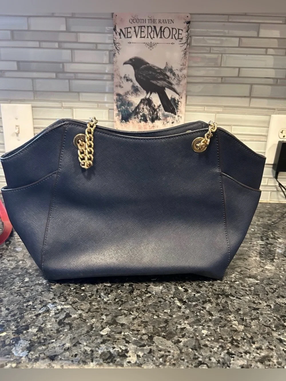 Michael Kors Navy Jet Set Chain Tote & Vanilla Fulton Wallet Set